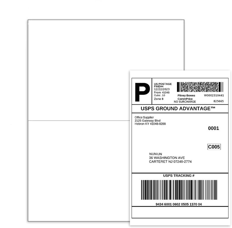 BESTEASY 200 Half Sheet Self Adhesive Shipping Labels, Laser/Ink Jet White Blank Shipping Labels 8.5" x 5.5" Address Labels (100 Sheet Total 200 Labels) - Image 1